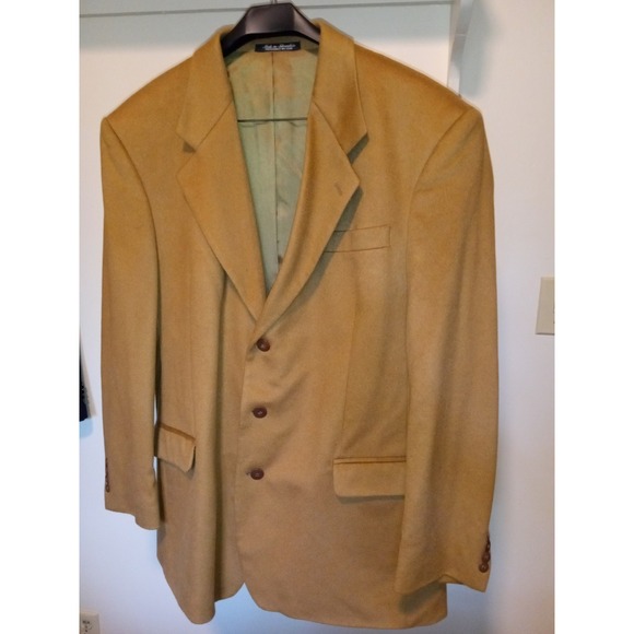 Pure Cashmere Blazer Sports Coat Suit Jacket Three Button‎ Men's size 43 L Brown